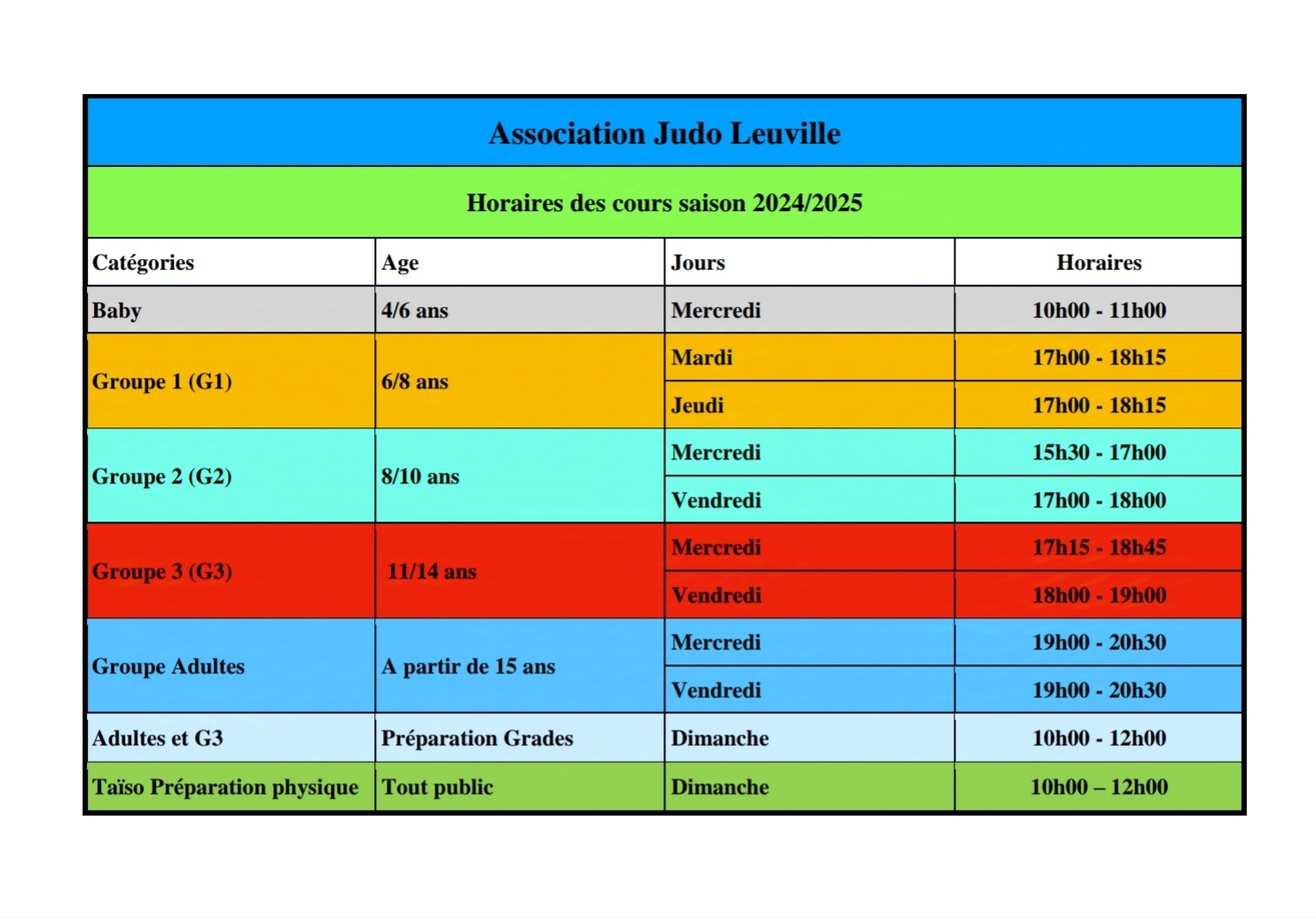 horaires des cours (2024-2025)