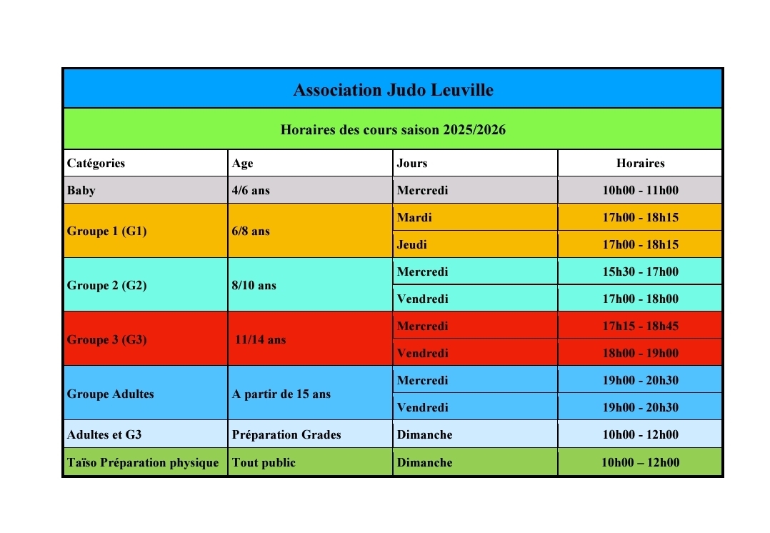 horaires des cours (2025-2026)