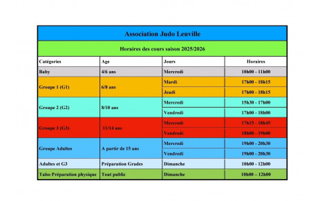 horaires des cours (2025-2026)