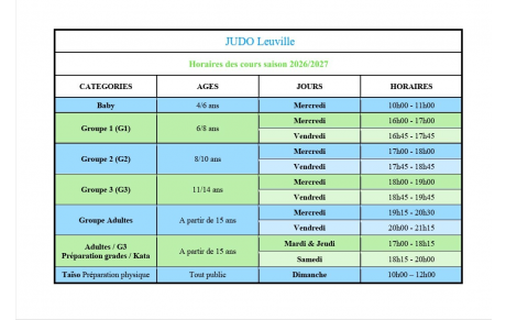 horaires des cours (2026-2027)